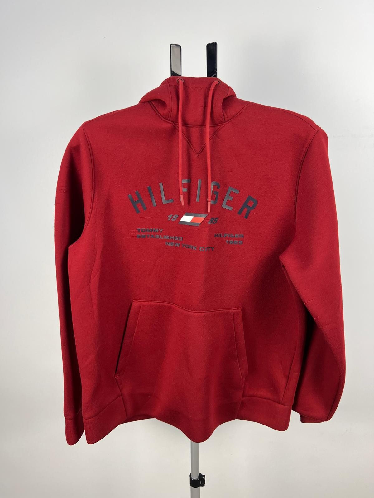 Tommy Hilfiger Red Logo Pullover Hoodie Sweatshirt Size L