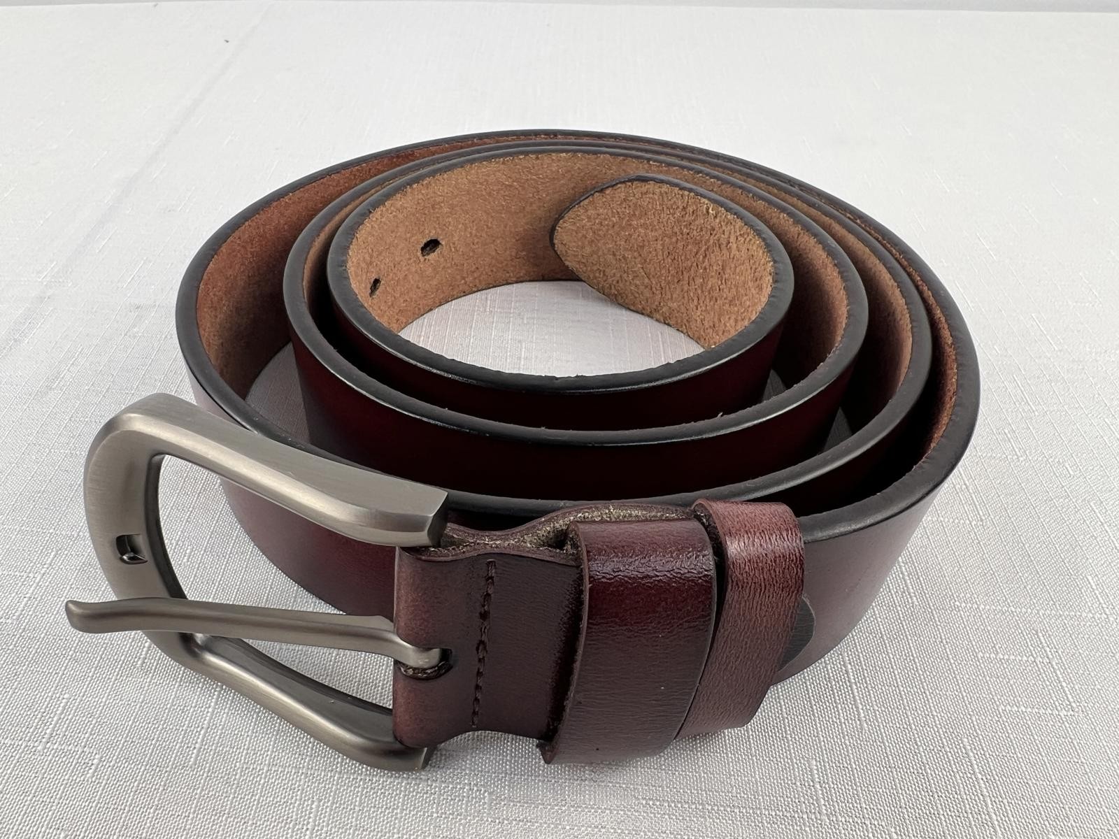 Classic Brown Leather Belt with Metal Buckle