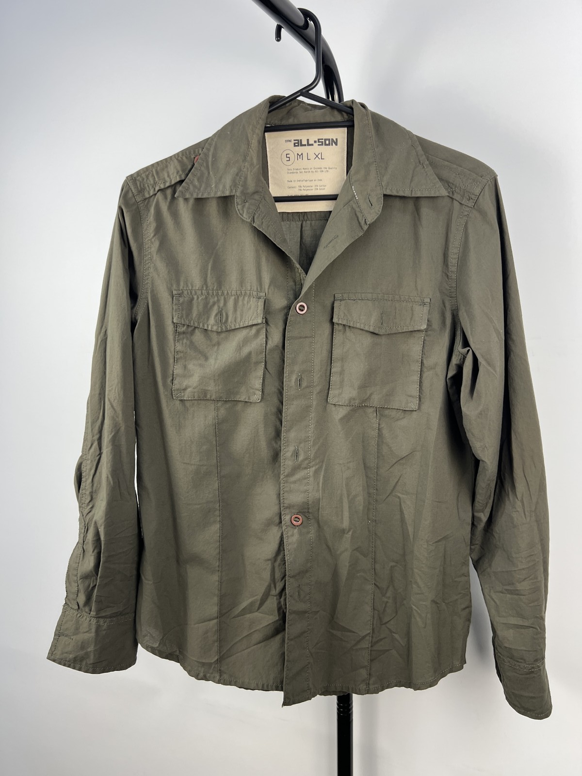 All-Son Olive Green Long Sleeve Button-Up Shirt Size S