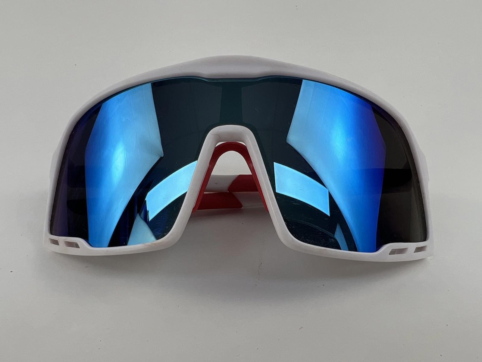 White Red Sports Sunglasses Blue Mirrored Shield Lens