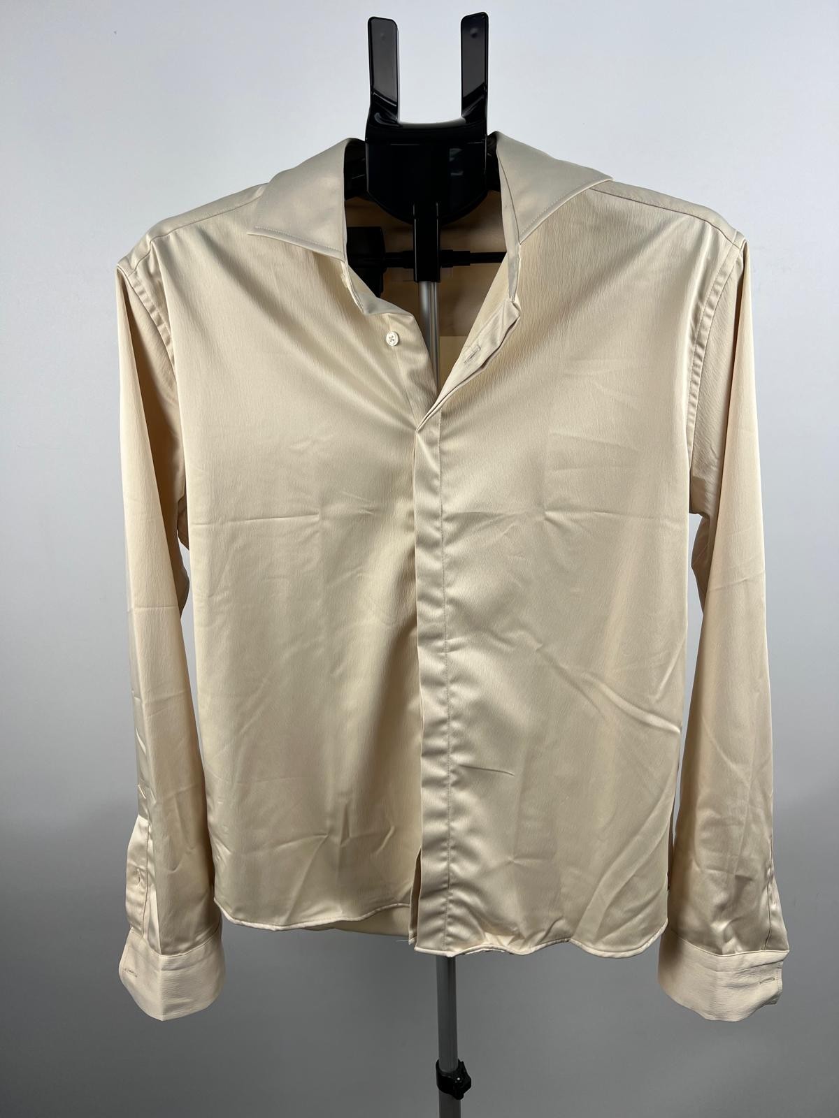 Legend London Beige Satin Look Long Sleeve Shirt Size M