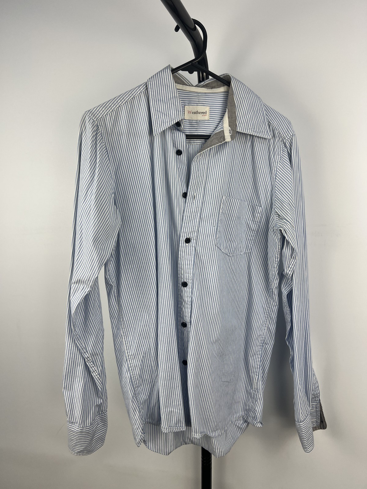 Weathered Small Blue & White Striped Long Sleeve Button-Up Shirt