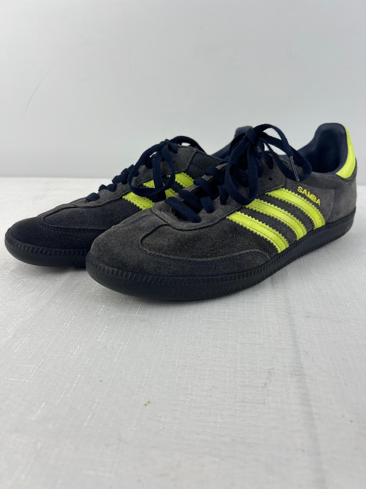 adidas Samba grey neon yellow suede trainers UK 8.5