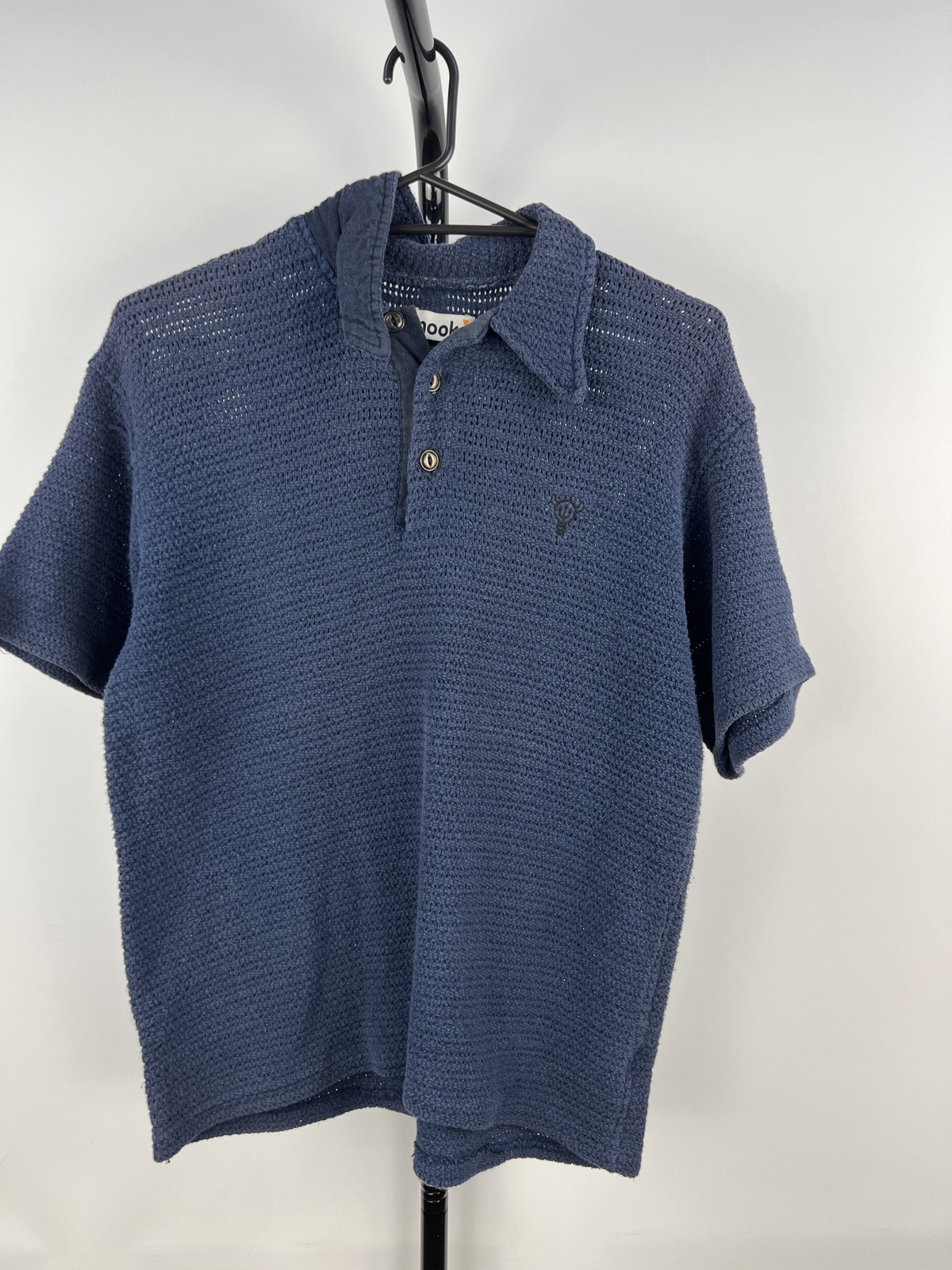 Mooks Blue Textured Knit Polo Shirt Size S 100% Cotton Made Australia