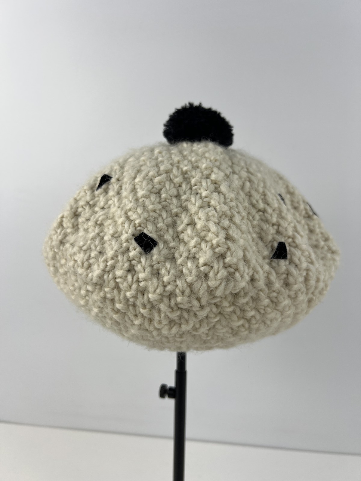 Hurley Benny Beanie Cream Wool Acrylic Knit Beret Pom Hat