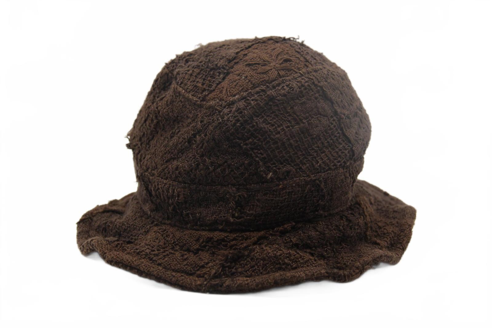 By Walid Brown Textured Patchwork Hat – Made in England (Size L)