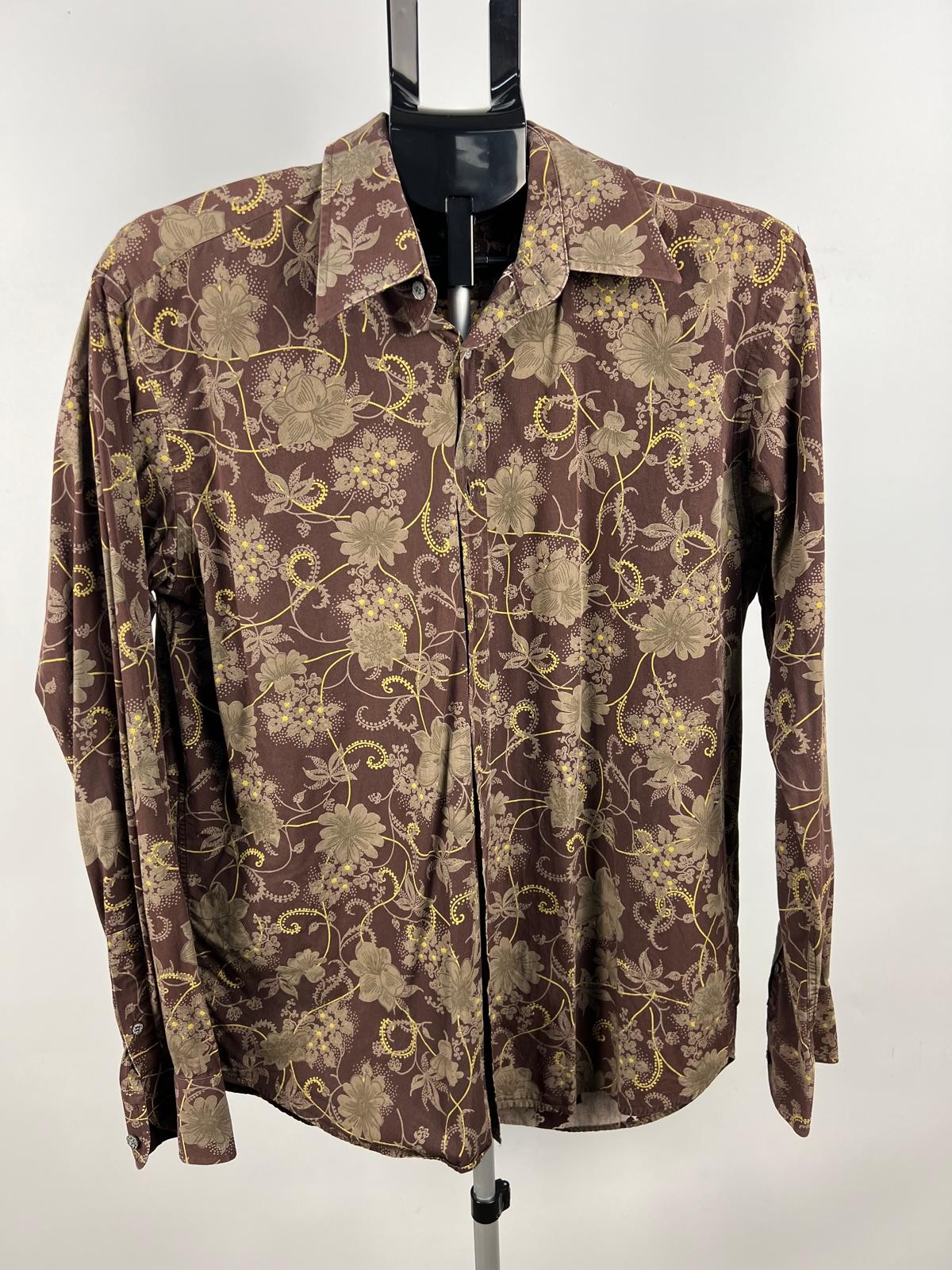 Ted Baker Endurance Brown Floral Long Sleeve Button-Up Shirt Size 3