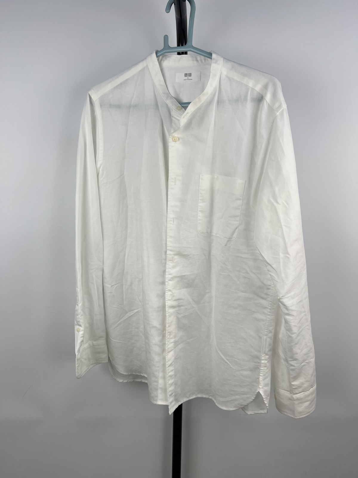 Uniqlo White Linen Cotton Band Collar Shirt Size M