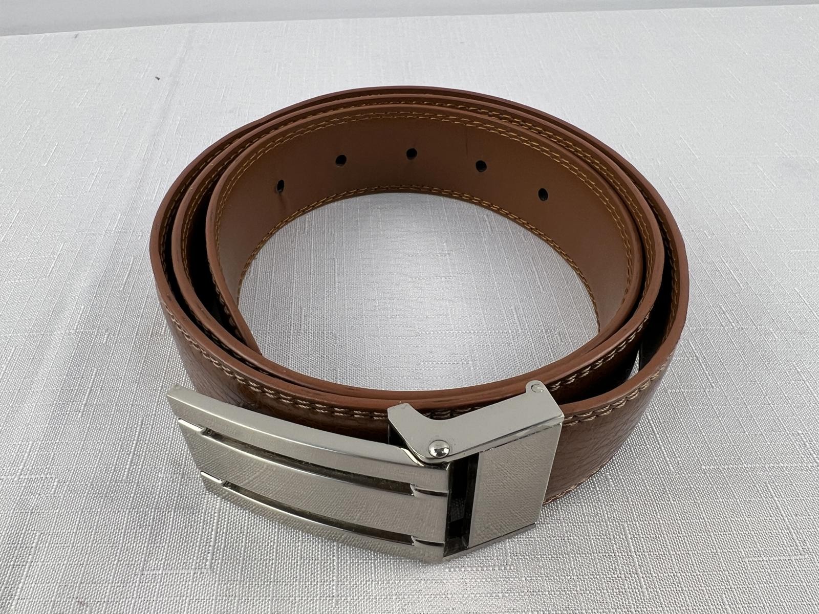 Classic Brown Leather Belt with Silver Buckle