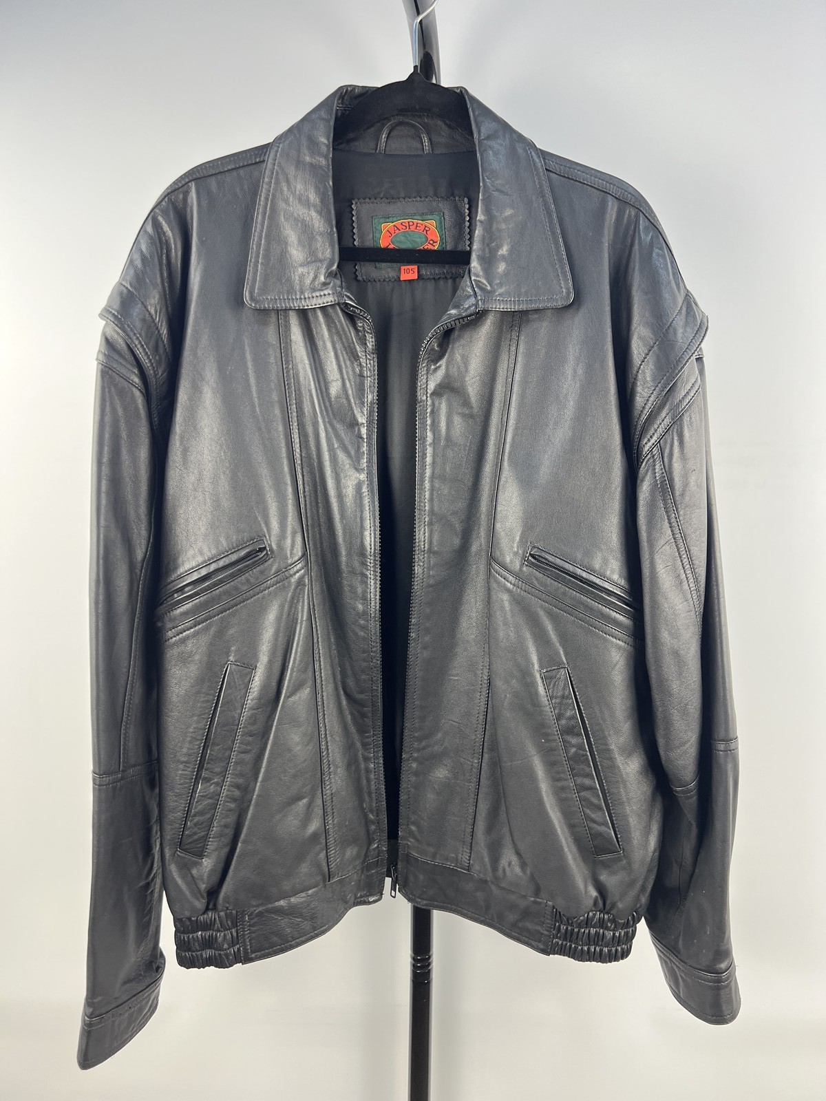 Jasper Leather Black Zip Front Jacket Size 105