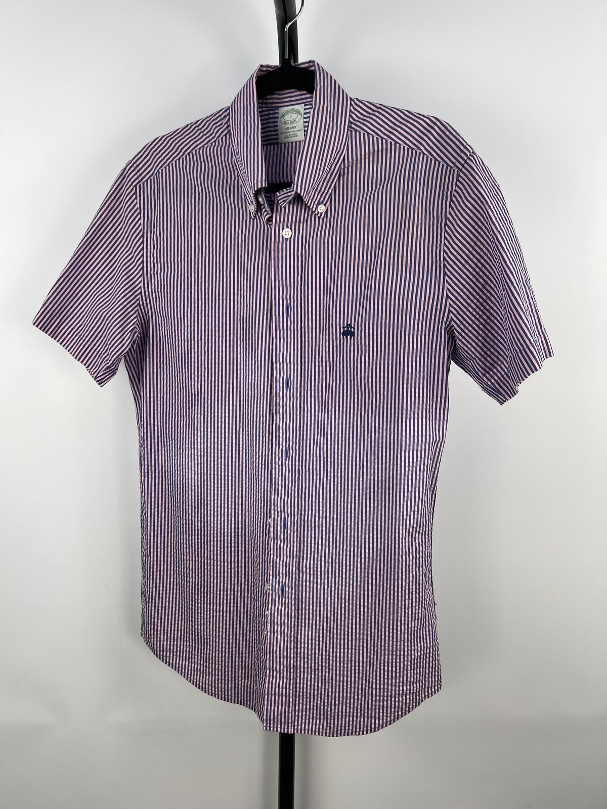Brooks Brothers Milano Pink/Navy Stripe Short Sleeve Shirt Size S