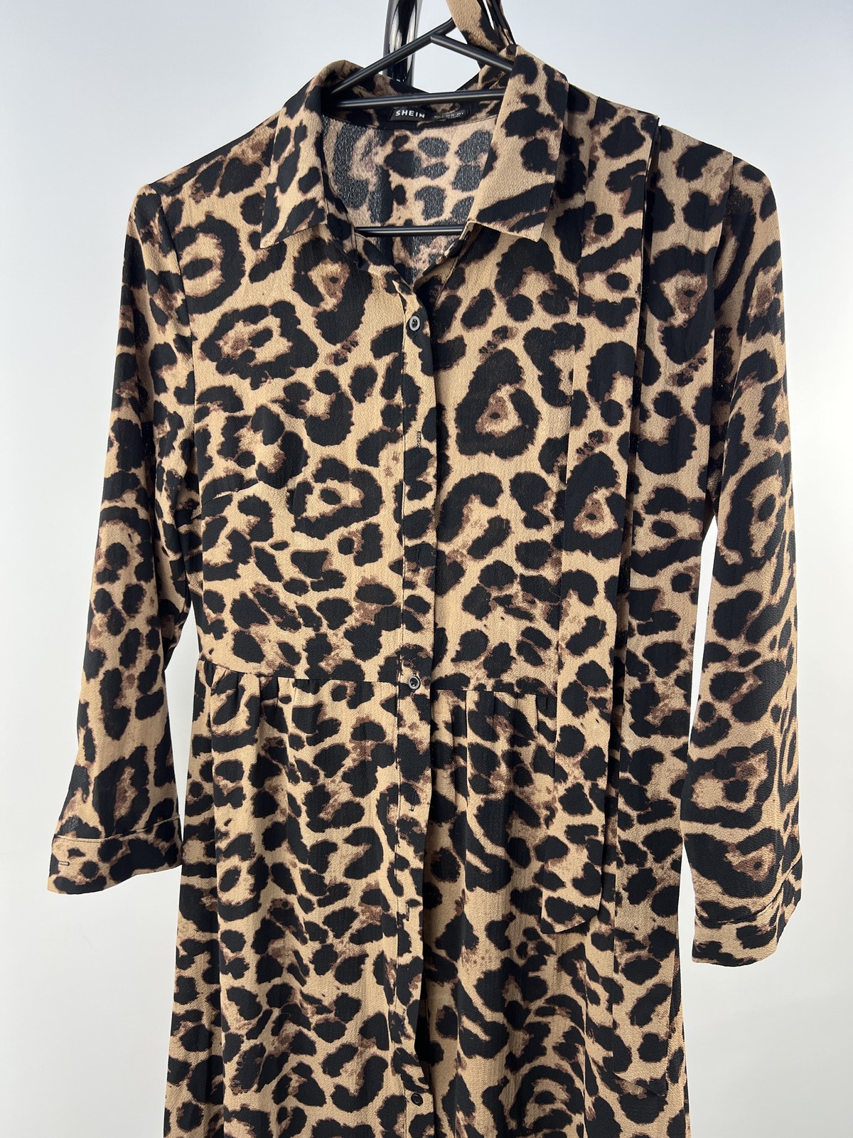 SHEIN Leopard Print Shirt Maxi Dress Long Sleeve EU 36 US 4