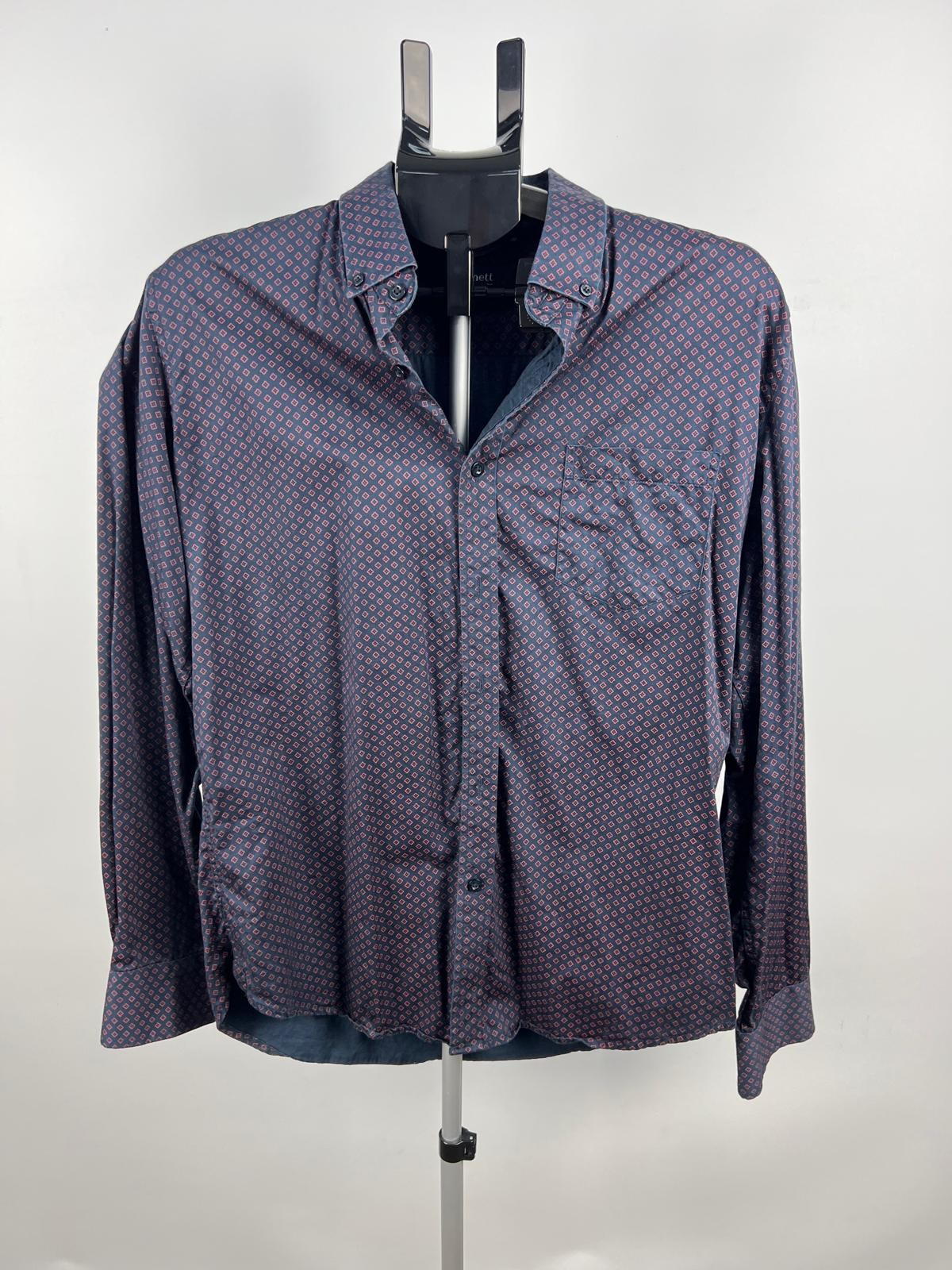 Bennett Cotton Shirts Navy Geometric Button-Up Shirt Mens Size L