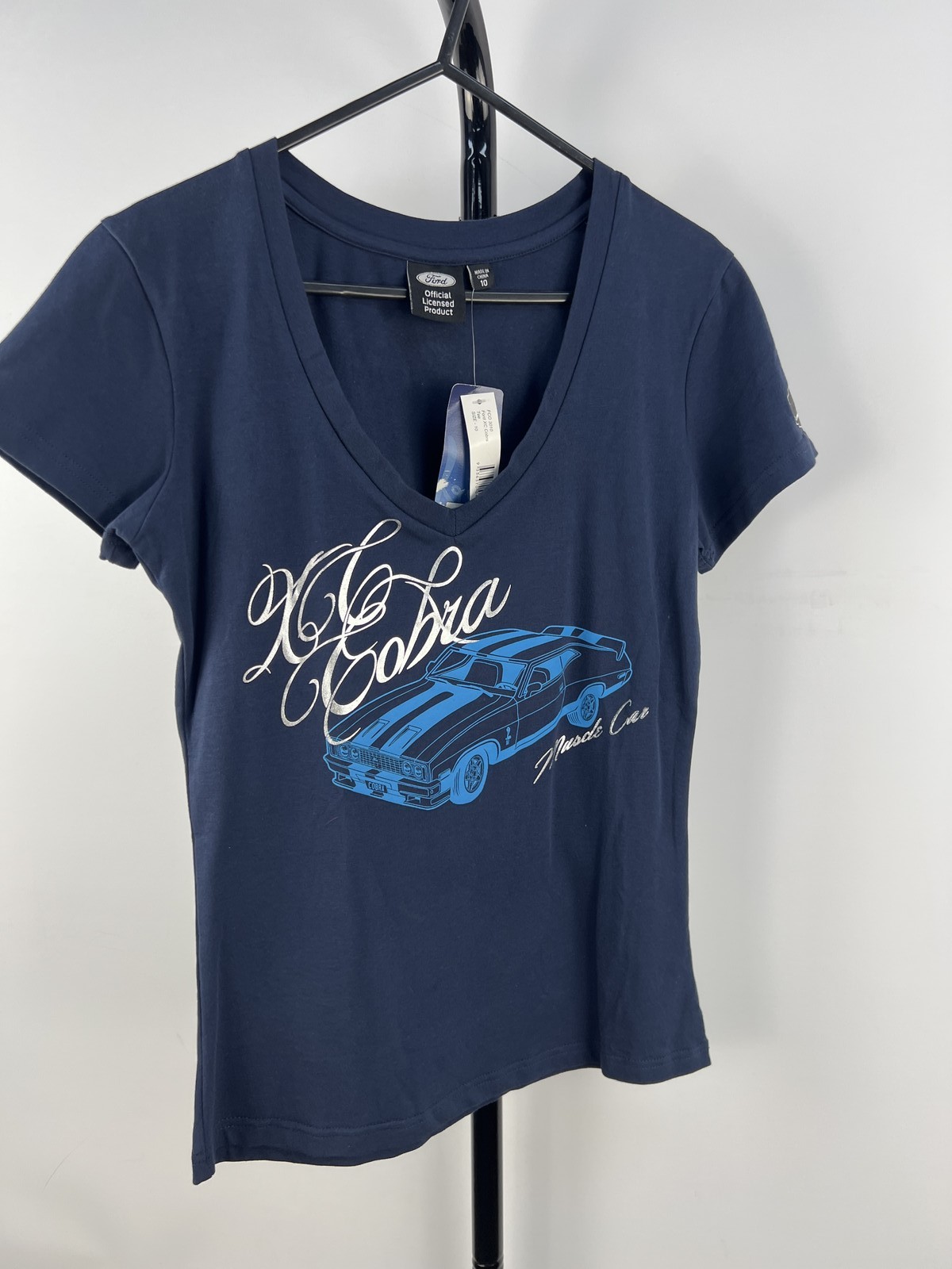 Ford Cobra Falcon Commemorative V-Neck T-Shirt Navy Size 10