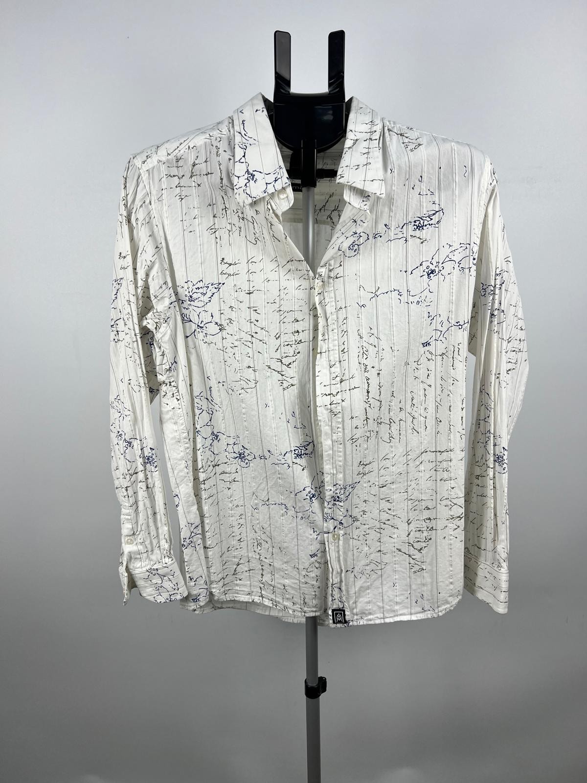 Mojo Man White Script Print Long Sleeve Button Shirt 100% Cotton XL