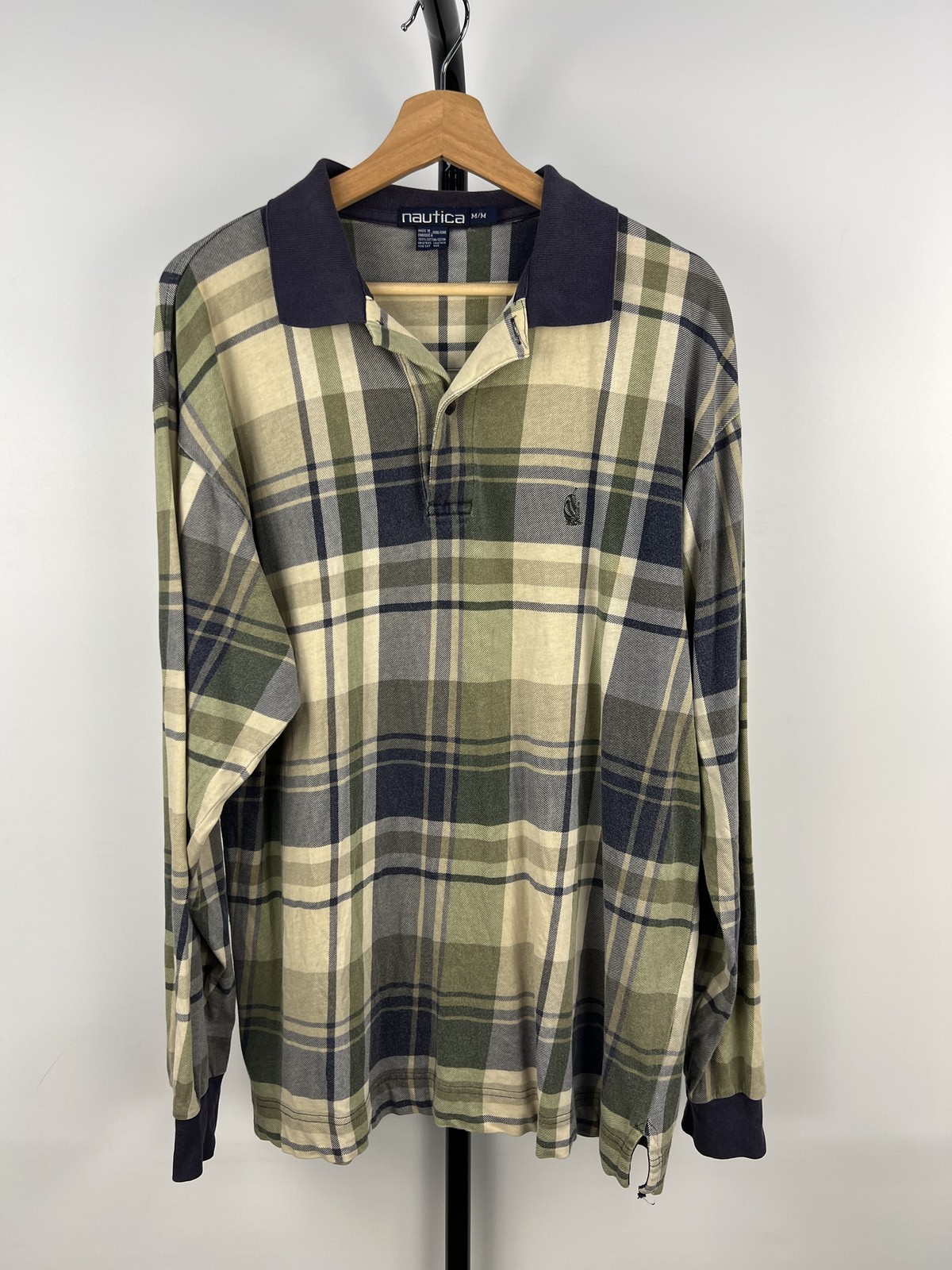 Nautica Mens M/M Plaid Long Sleeve Rugby Polo Shirt 100% Cotton