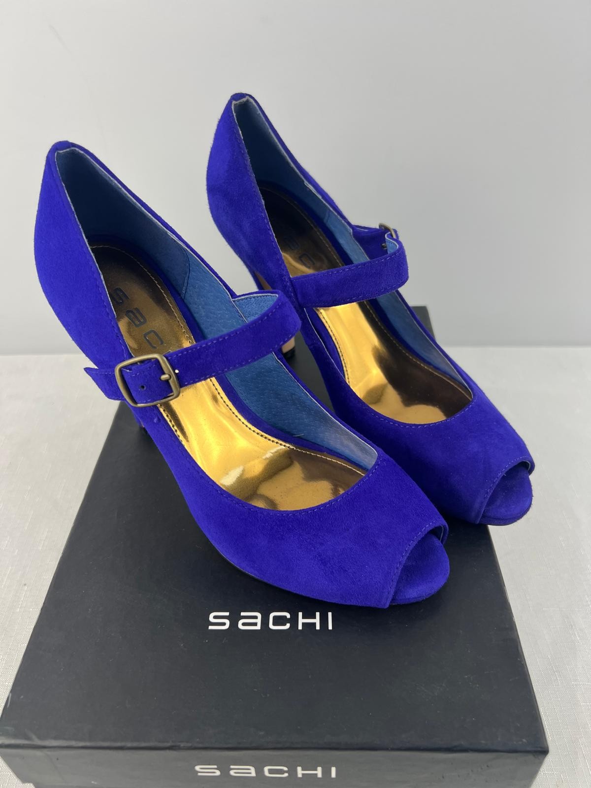Sachi Predict Purple Suede Peep Toe Mary Jane Heels 37.5