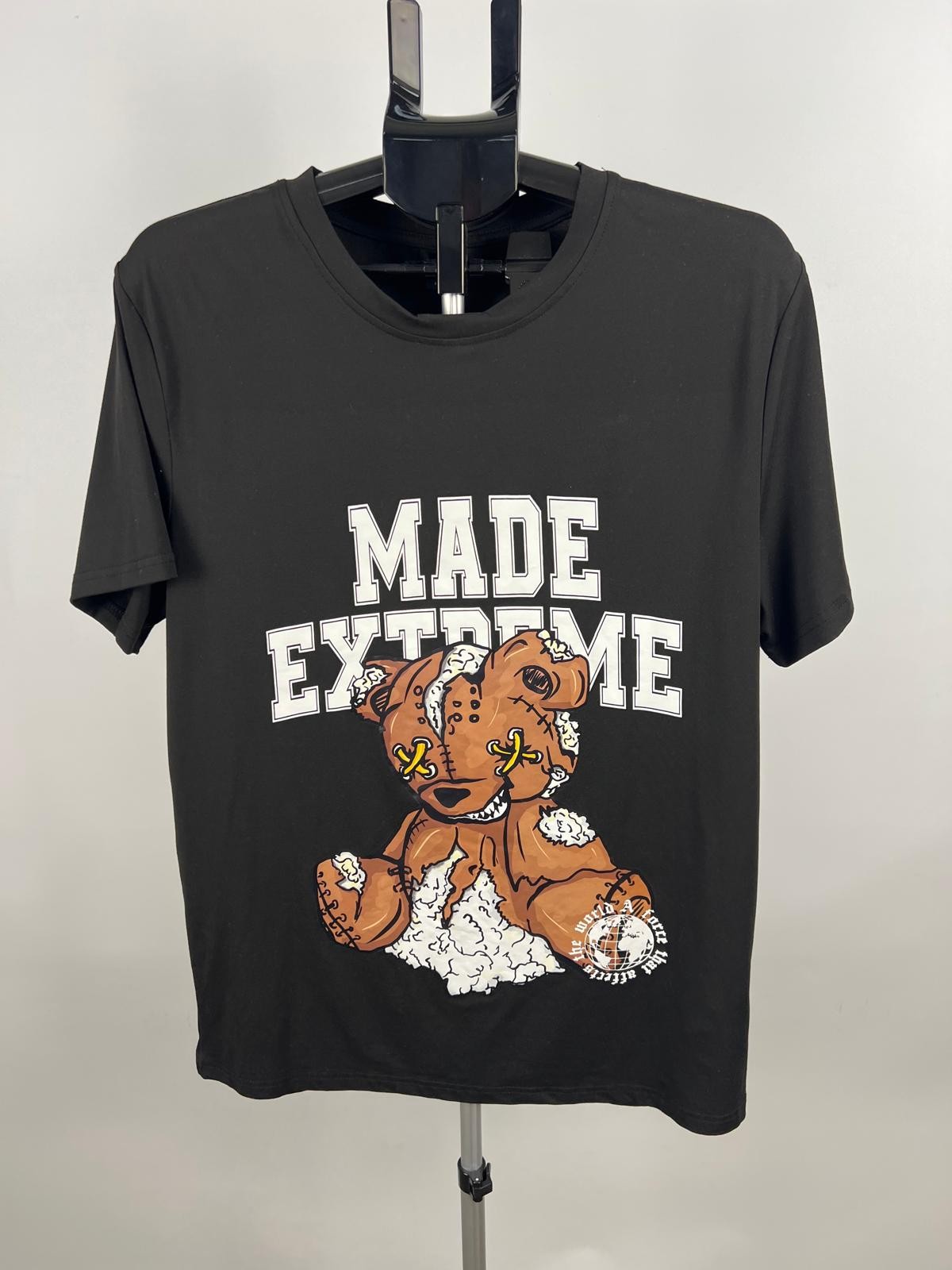 Romwe Black Graphic T-Shirt "Made Extreme" Teddy Bear Print Size M