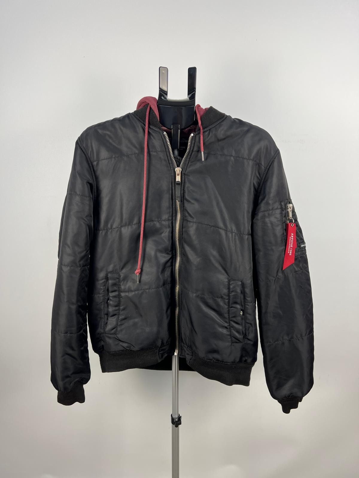 Article One Black Bomber Jacket w/ Burgundy Hood Size L