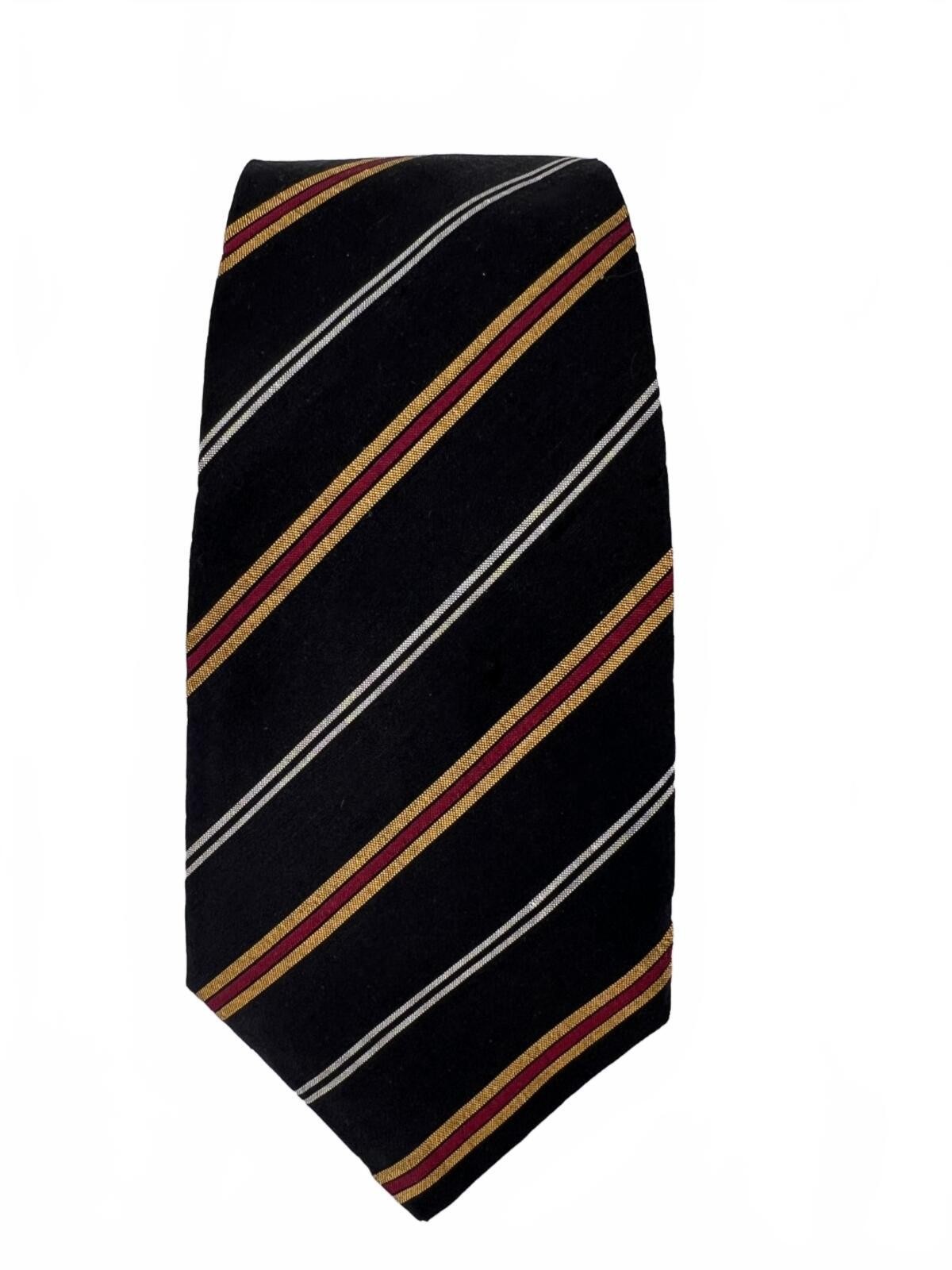 Lanvin Black Striped Necktie – Red Gold White Diagonal Classic Tie