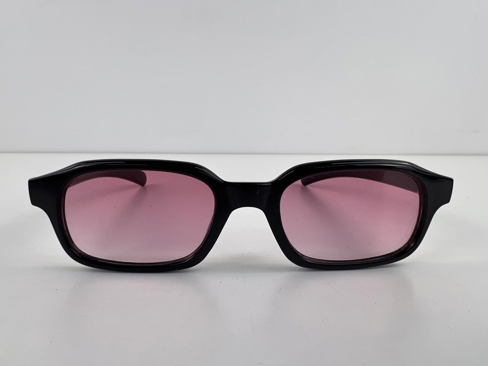 Black Rectangular Sunglasses with Pink Lenses