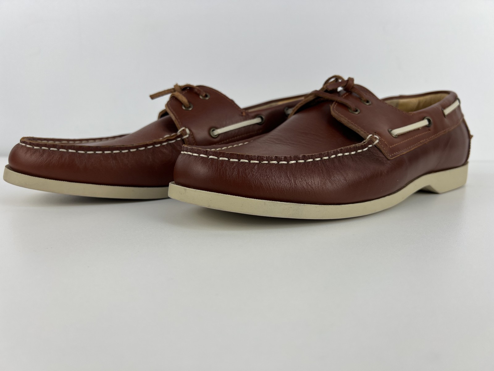 Men's Brown Leather Boat Shoes Lace-Up Size EU 45