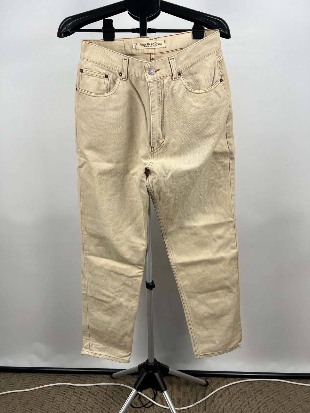 Sisley Basic Denim Beige 100% Cotton Jeans Made in Italy Size 33