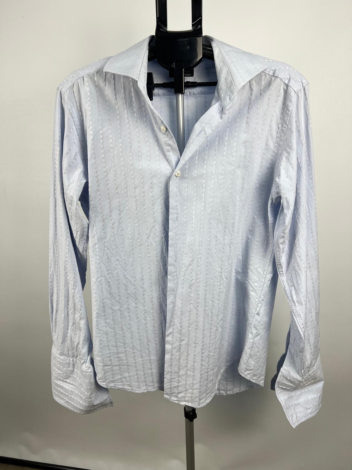 Dufferd Light Blue Textured 100% Cotton Dress Shirt Size L