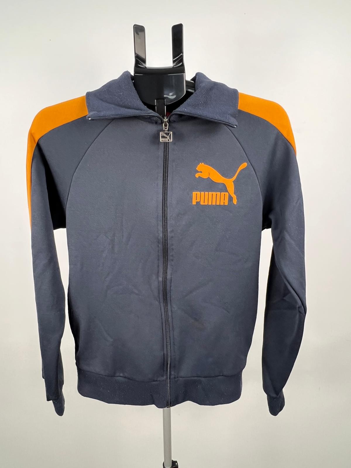 PUMA Men’s Track Jacket S Navy Blue Orange Full Zip Raglan