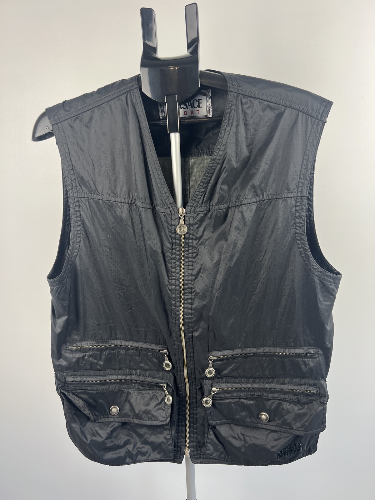 Versace Sport black utility zip vest size 50