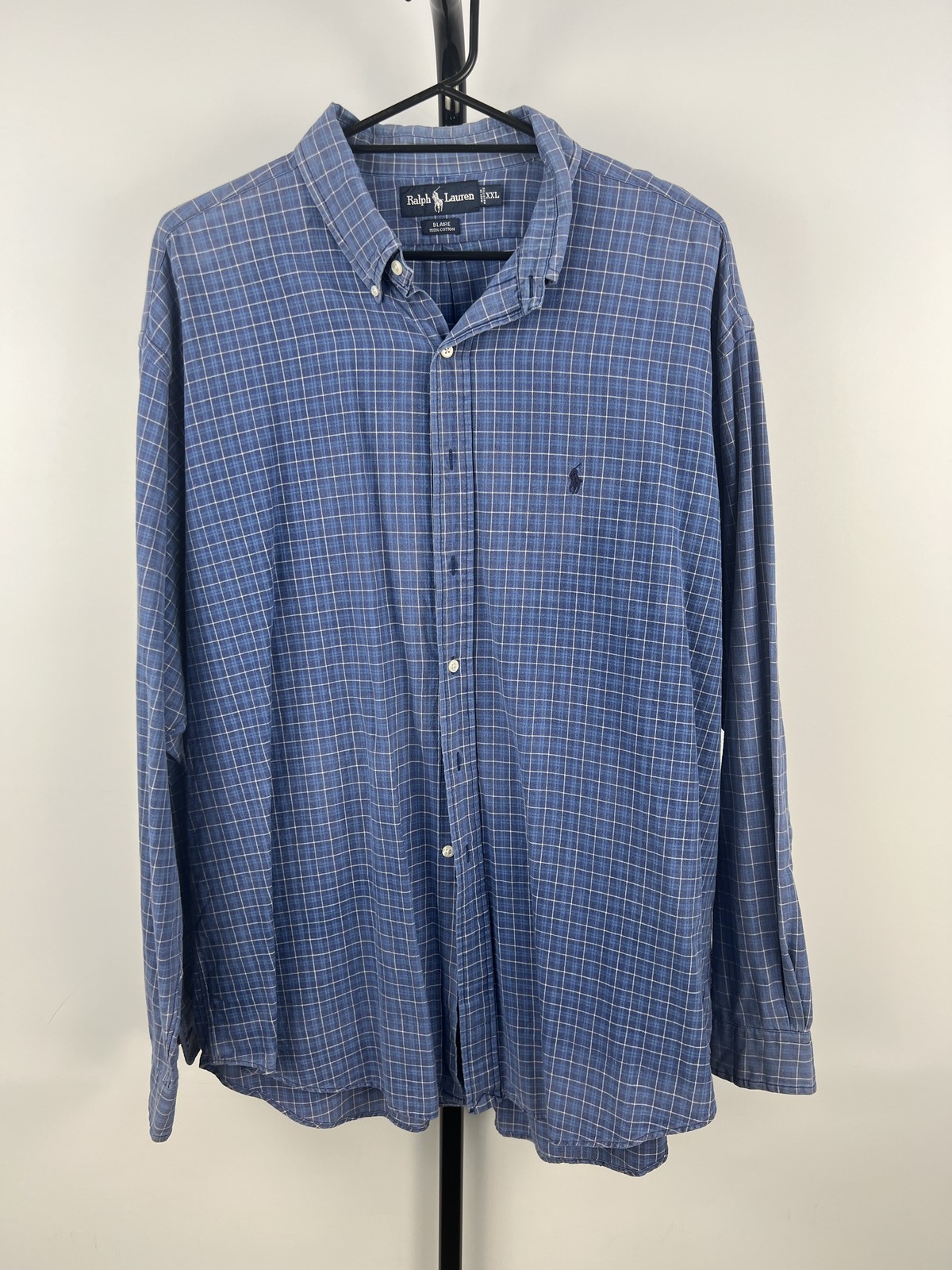 Ralph Lauren Blaire Blue Windowpane Check Shirt 100% Cotton XXL