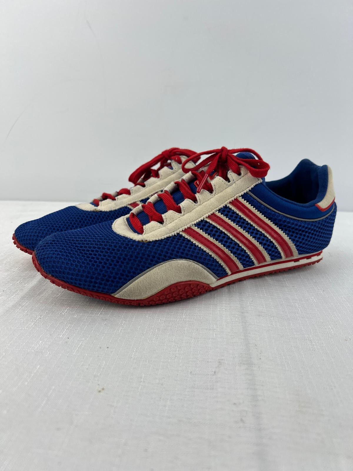 Adidas blue red mesh low top trainers US 8 UK 7.5