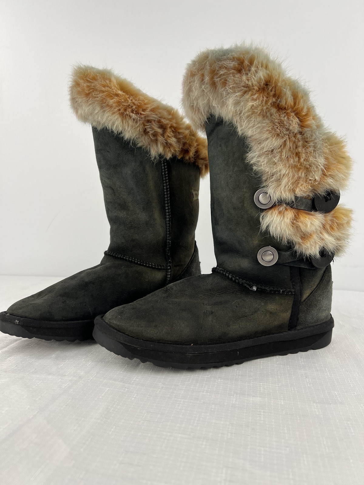 UGG Australia Sheepskin Fur Cuff Mid Boots Grey US 8 EU 39