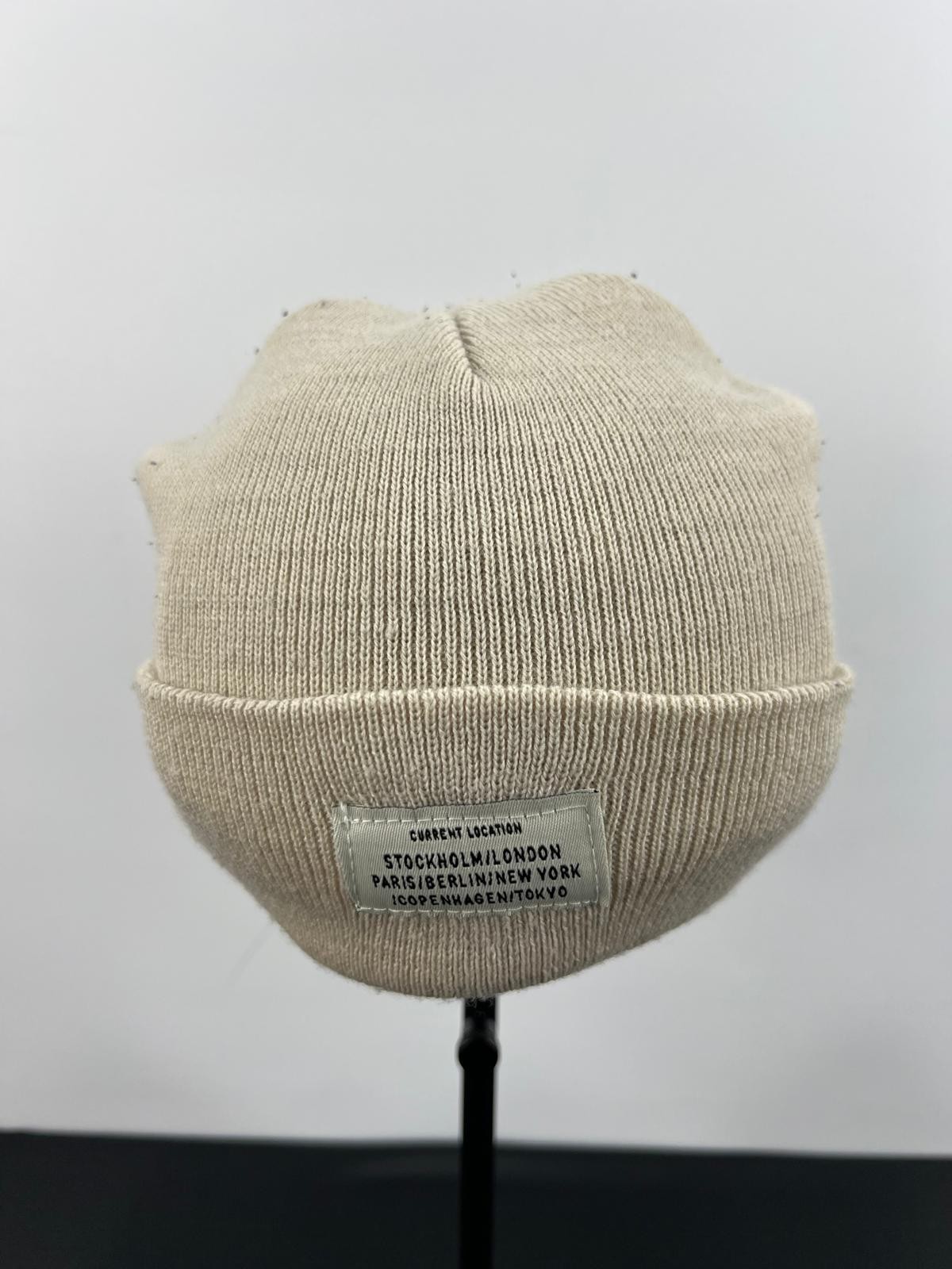 Beige Knit Beanie Hat 56-59cm Polyester Acrylic
