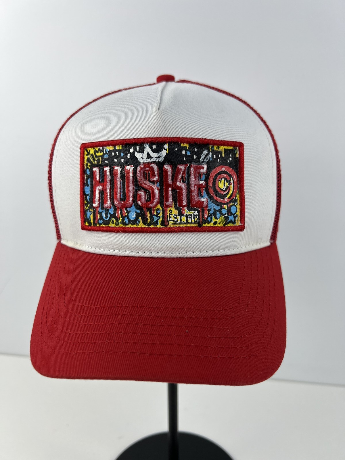 Hockey Huske Eyes Without A Face Red White Trucker Cap