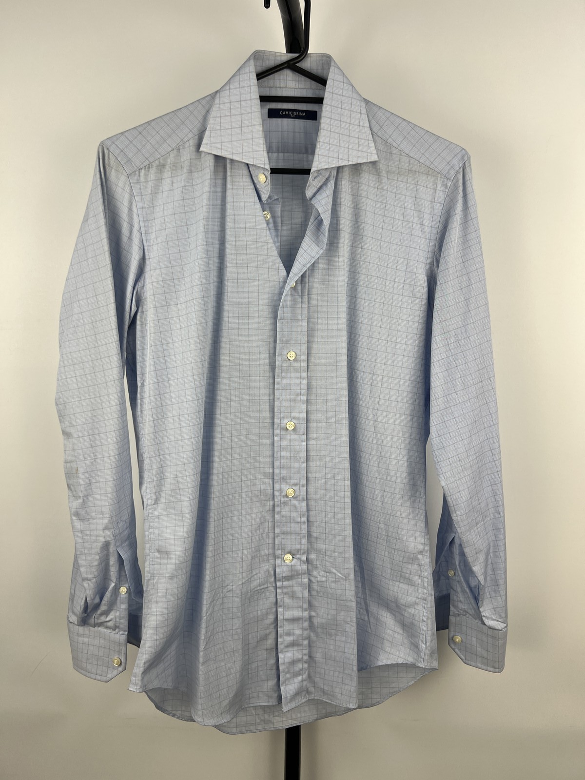 Camicissima Slim Light Blue Check Long Sleeve Button Shirt 37/14.5