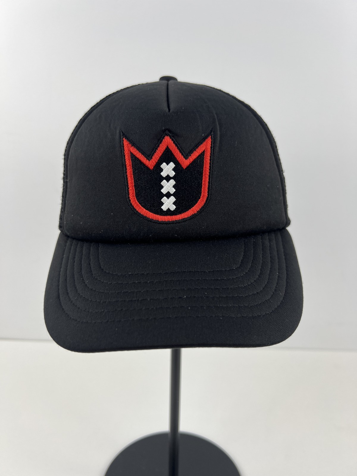 Black Mesh Trucker Cap Red Crown Logo Snapback