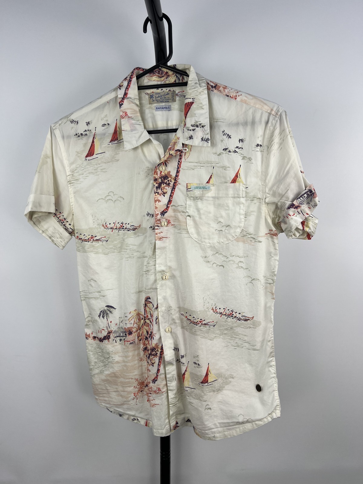 Scotch & Soda Bahamas Hawaiian Shirt Cream Sailboat Print XS