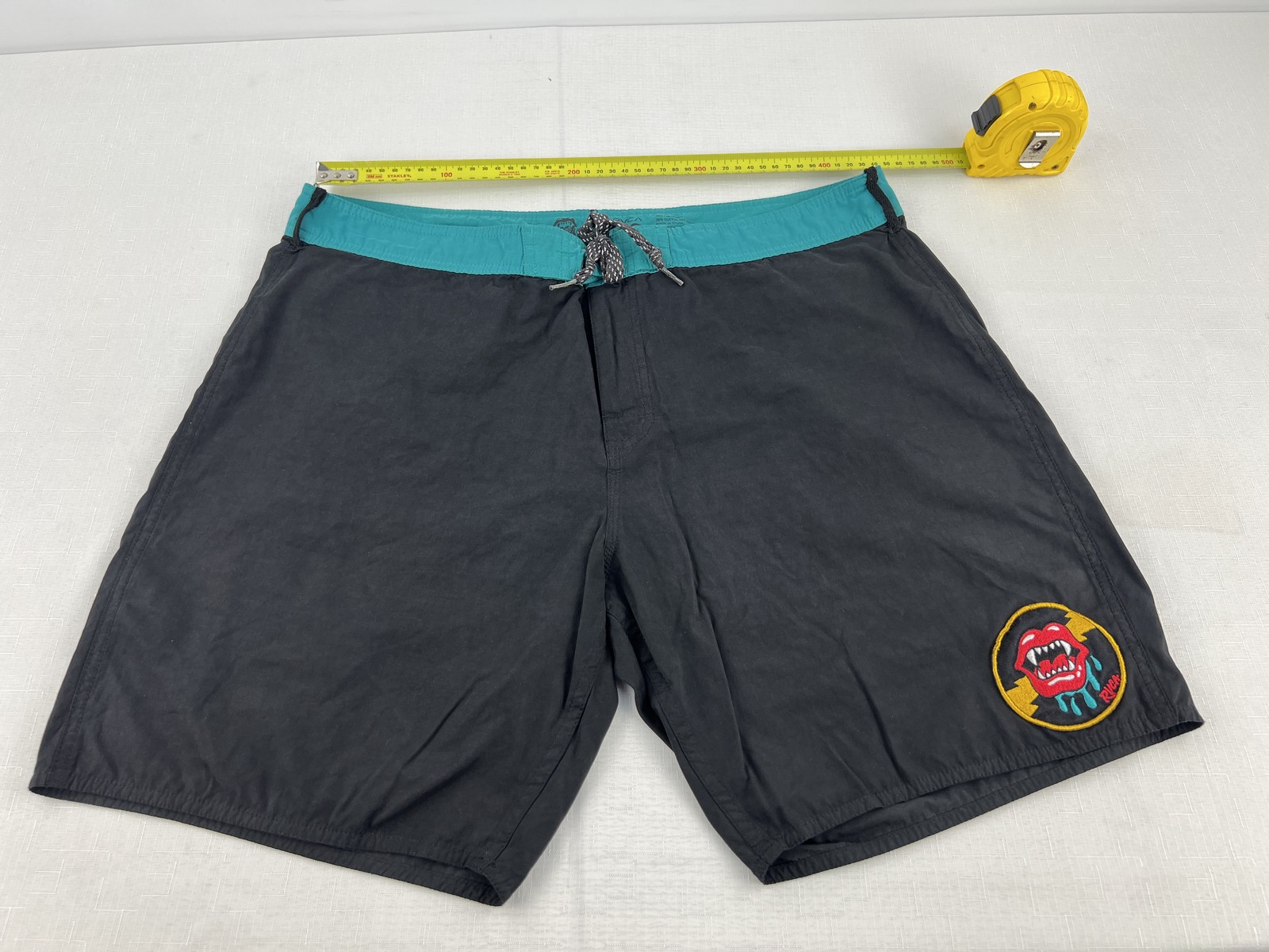 RVCA x ANP Boardshorts Mens 36 Black Teal Drawstring Surf Swim
