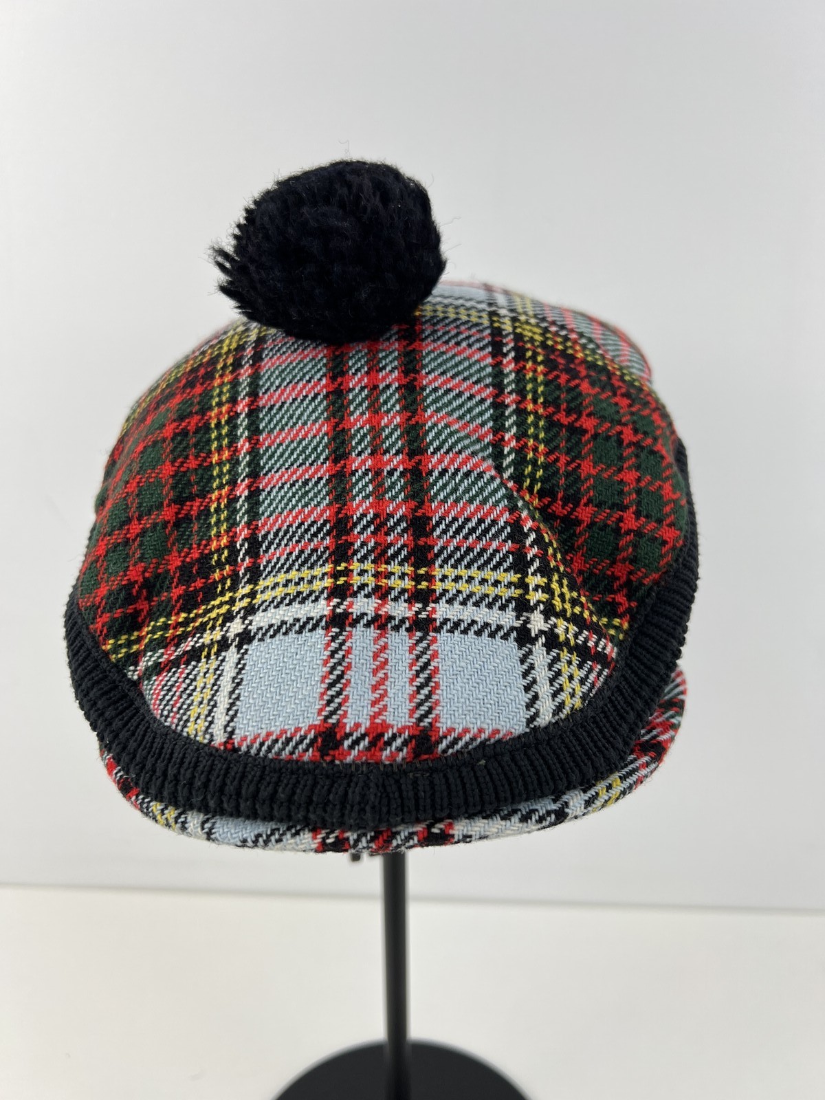 Small tartan pom pom deerstalker style winter hat