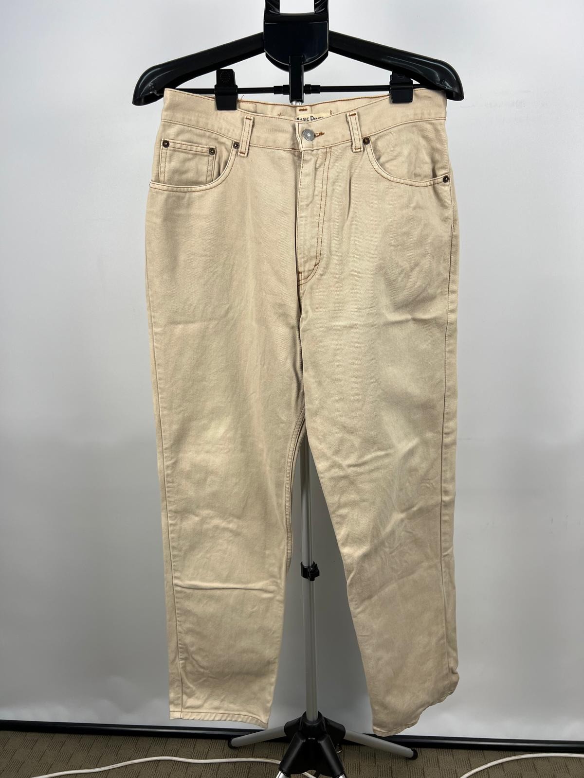 Sisley Basic Denim Beige Jeans Size 34 Made in Italy Straight Leg