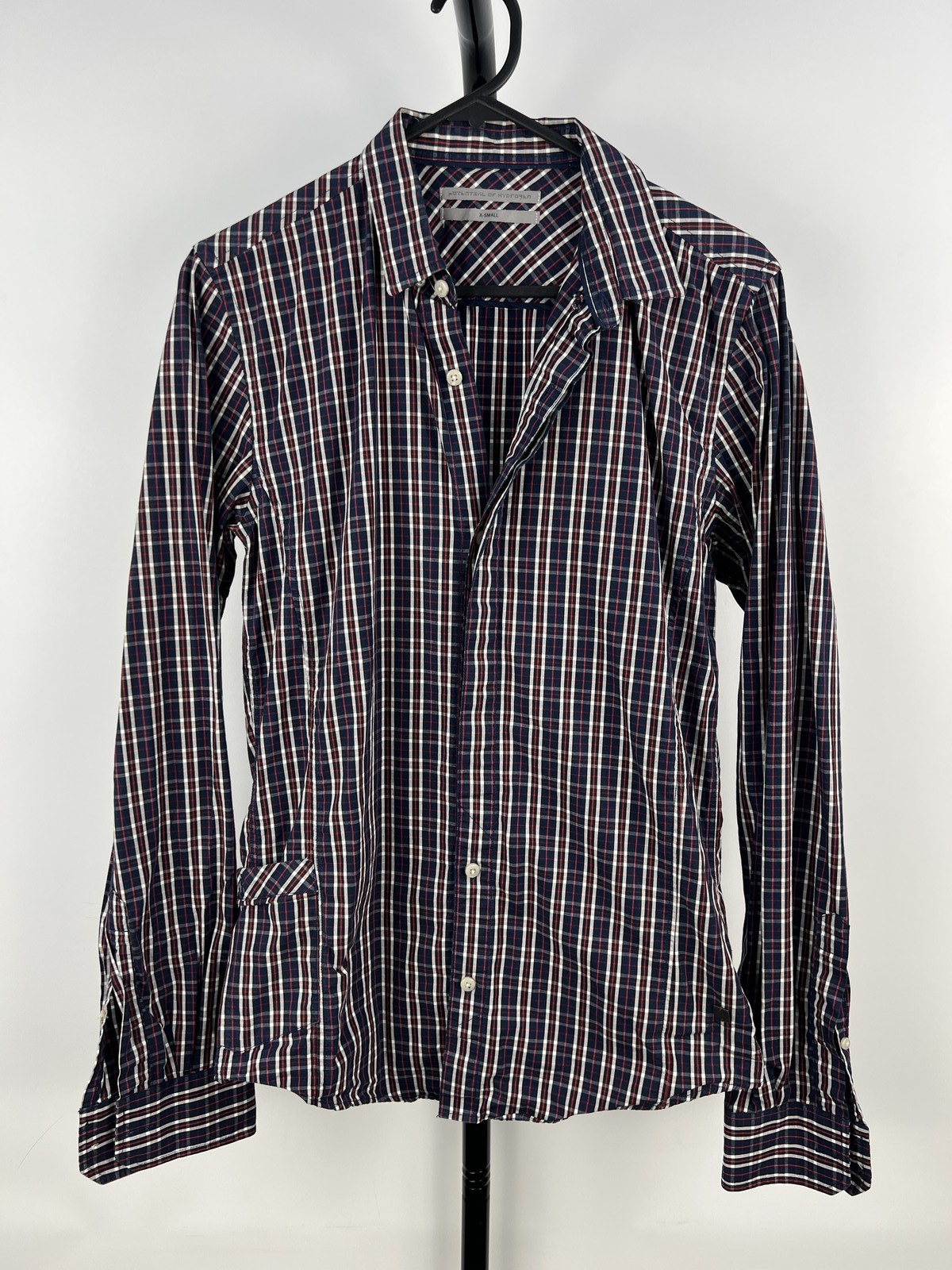 Peter Werth Navy Check Long Sleeve Button-Up Shirt XS